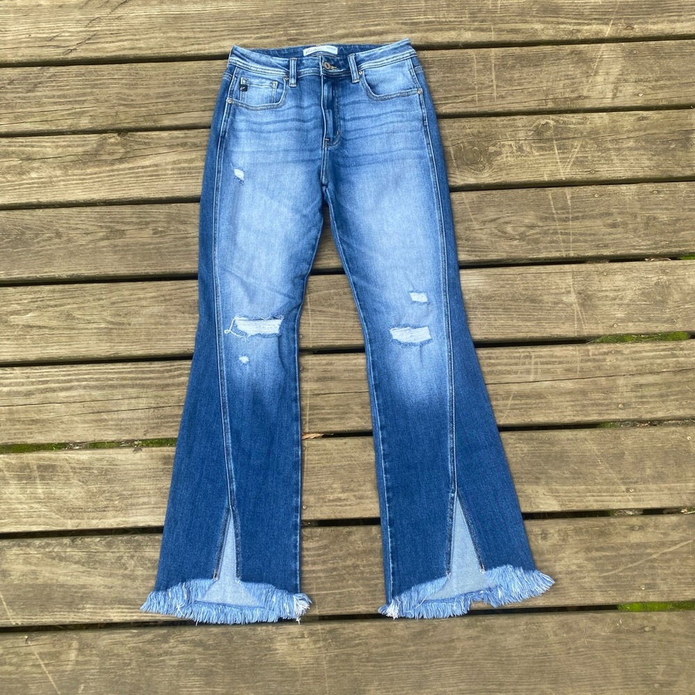 Woman’s Kancan exclusively for Maurice’s flared distressed western boho jeans